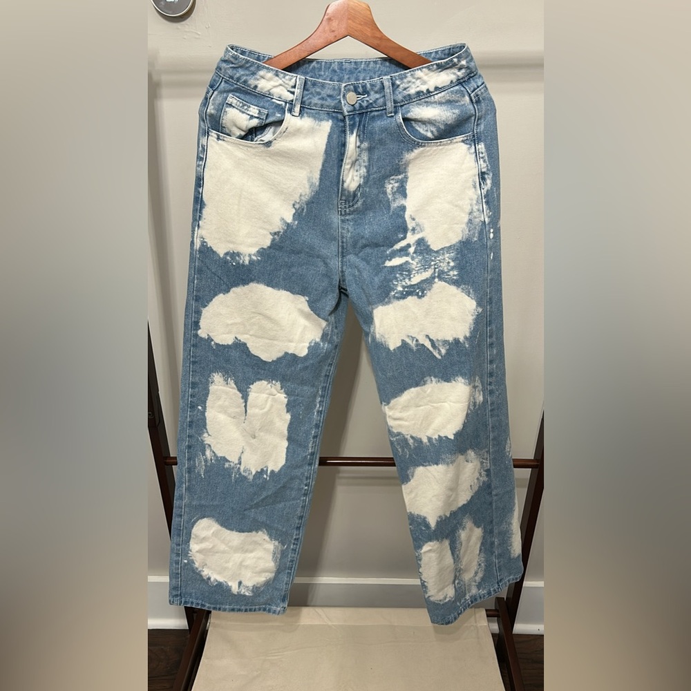 Cider Artistic Blue and White Straight Jeans